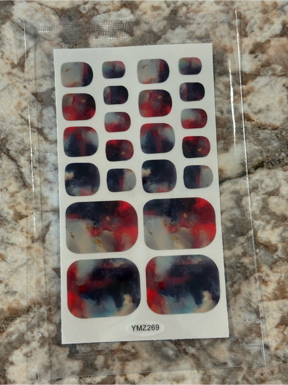Abstract Multicolor Toe Nail Wrap Stickers - Red, Blue, Gray